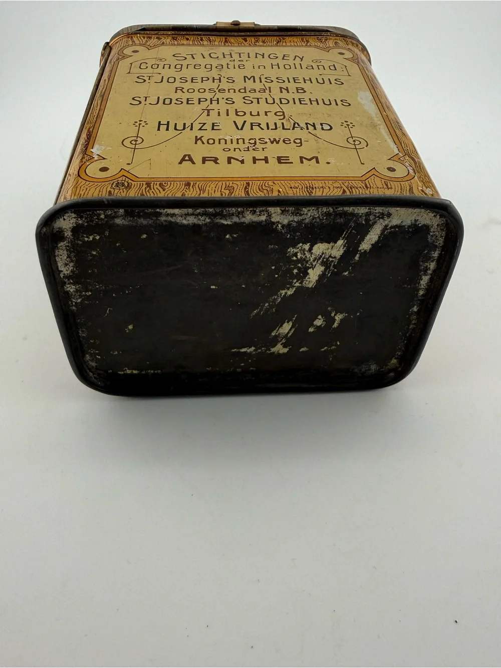 Antique Dutch St Joseph Mission Tin Charity Collection Box Bank 1920s 1930s